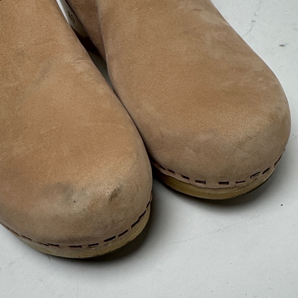 No. 6 Old School Clogs Neutral Tan Suede Mid Heel Wooden Minimal NYC Designer 41 - Picture 14 of 14